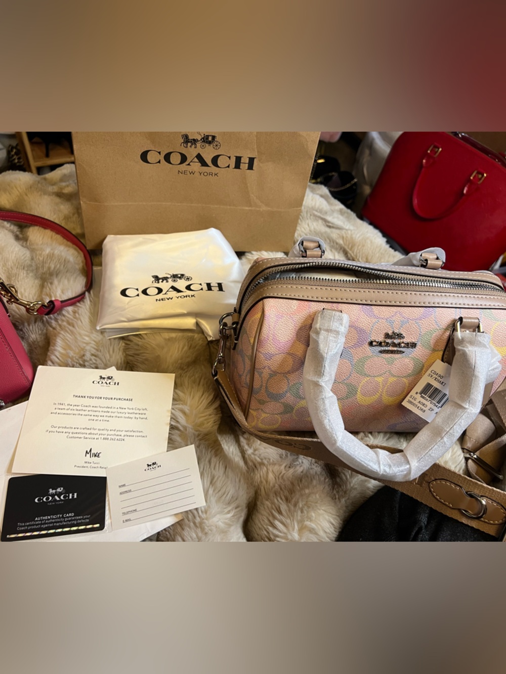 Coach Rowan Satchel In Pastel Rainbow Signature Canvas (Retail $350)